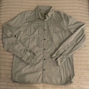 Gray Embroidered Button-Up Shirt Diesel